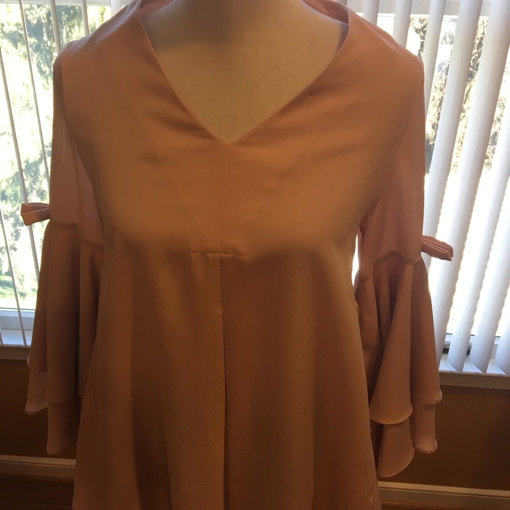 Gracia Ribbon ruffle light pink blouse.